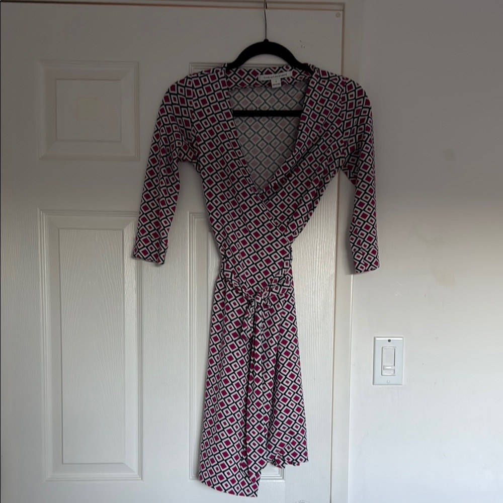 Diane Von Furstenberg Red and Black Diamond Wrap Dress